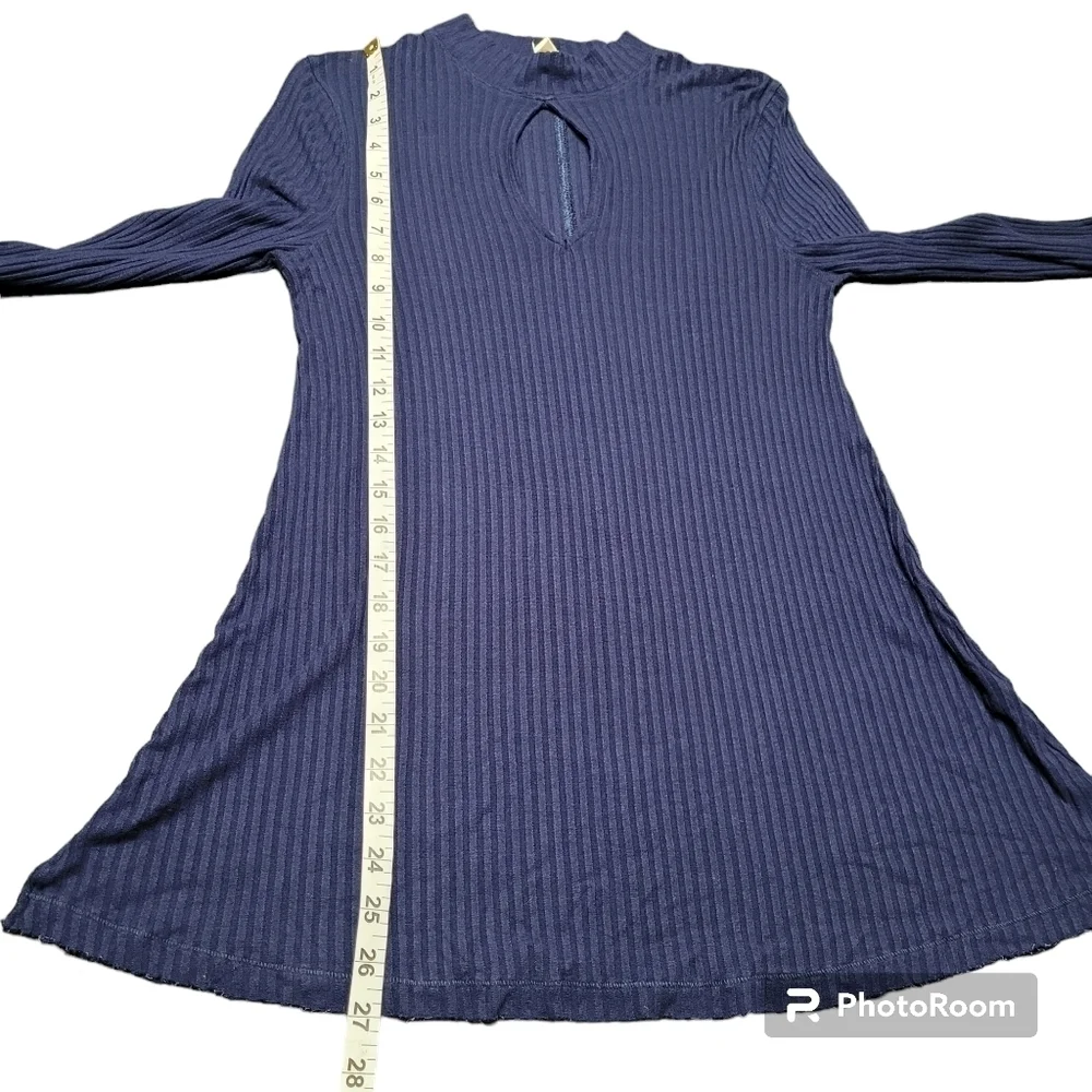 We‎ The Free People Blue Long Sleeve Mock Neck Flare Ribbed Tunic Dress Top XS